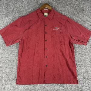 Reyn Spooner Shirt Mens L Red Jacquard Silk Hawaiin Camp Loop Collar Corvette